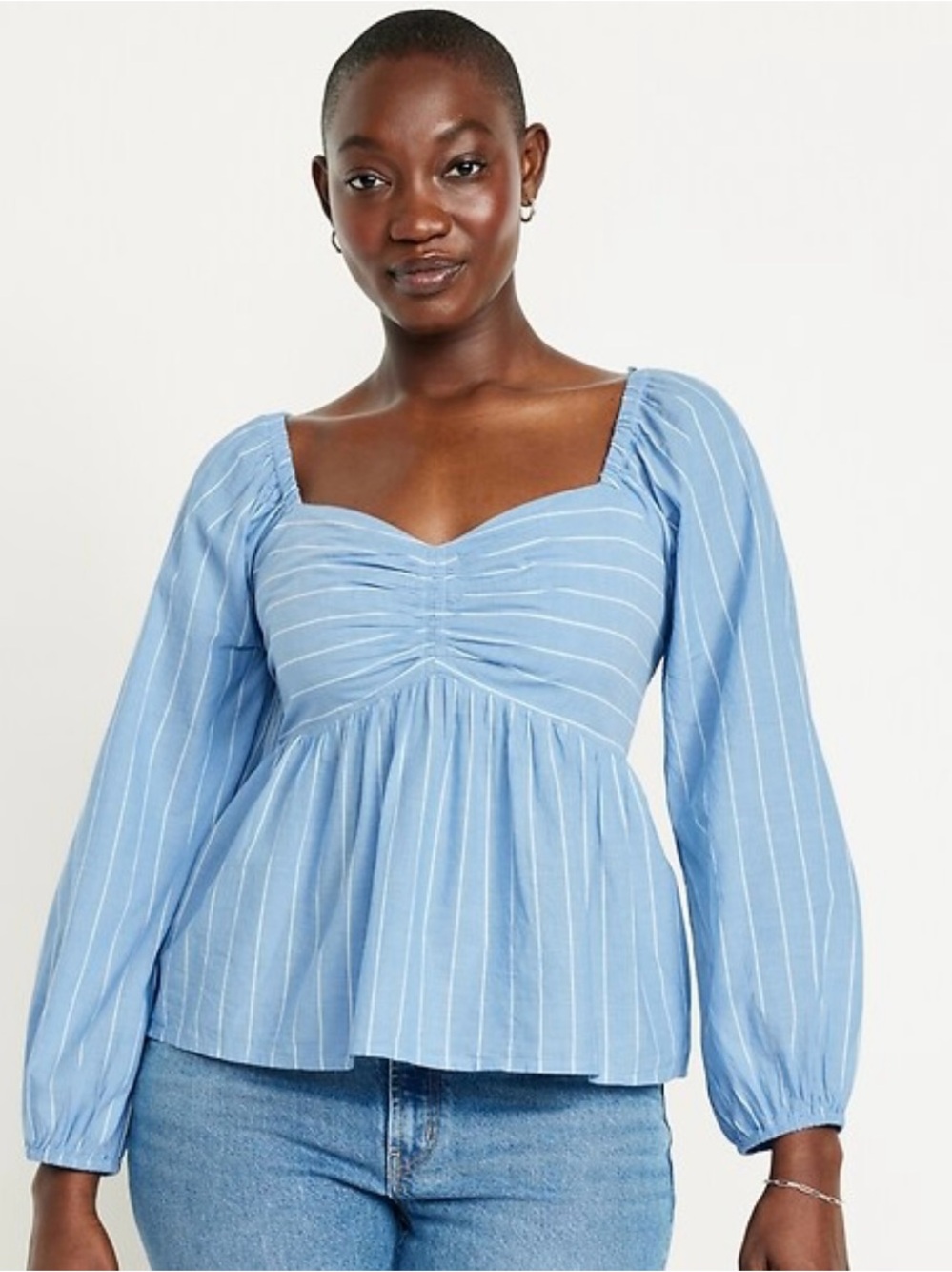 Old Navy Light Blue Striped Peplum Sweetheart Top